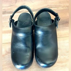 Dansko Black Leather Clogs Size: 37